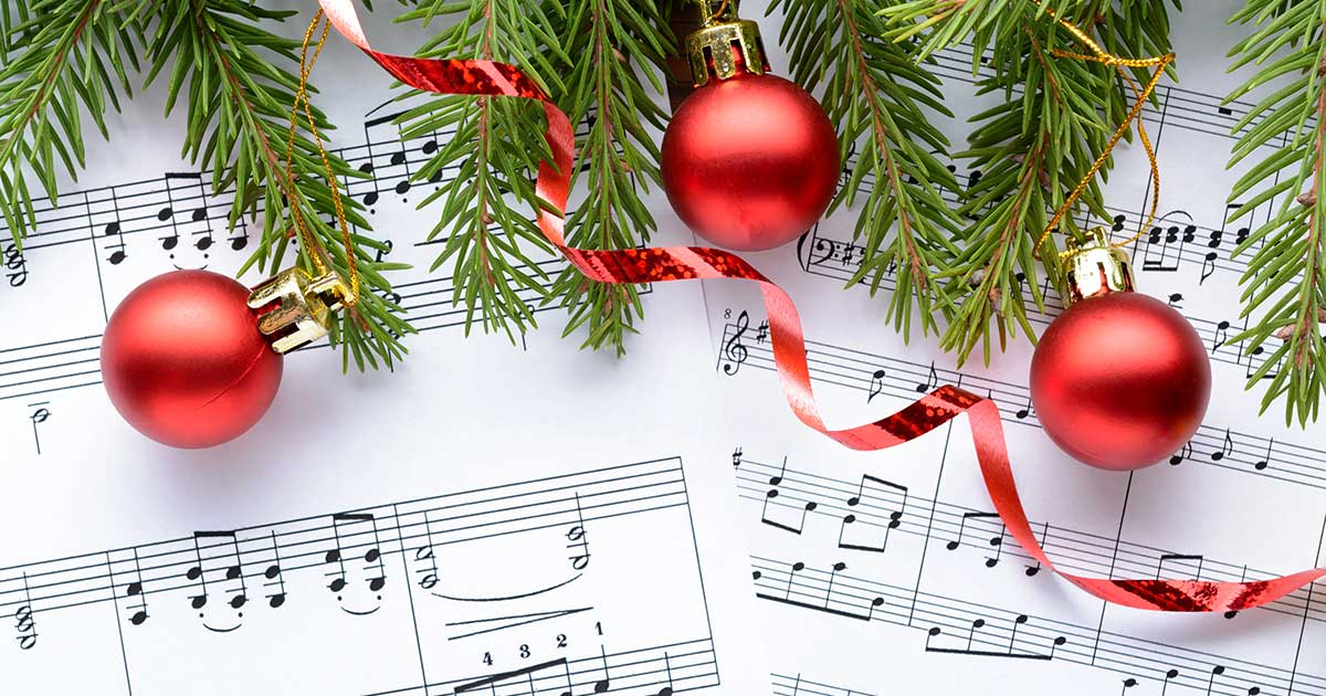 Music sheet with Christmas decorations
